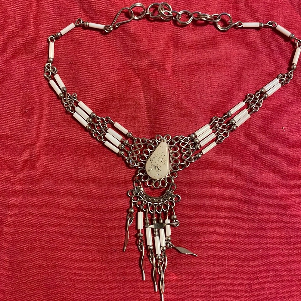 Silver and White Anklet